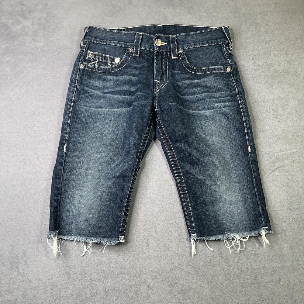 True Religion Straight Cutoff Shorts Mens 30 Dark Wash Made‎ in USA MDE800SDP3